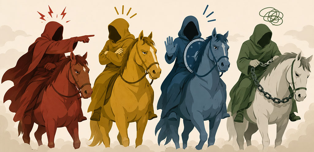 Ilustración de los 4 jinetes del apocalipsis según Gottman